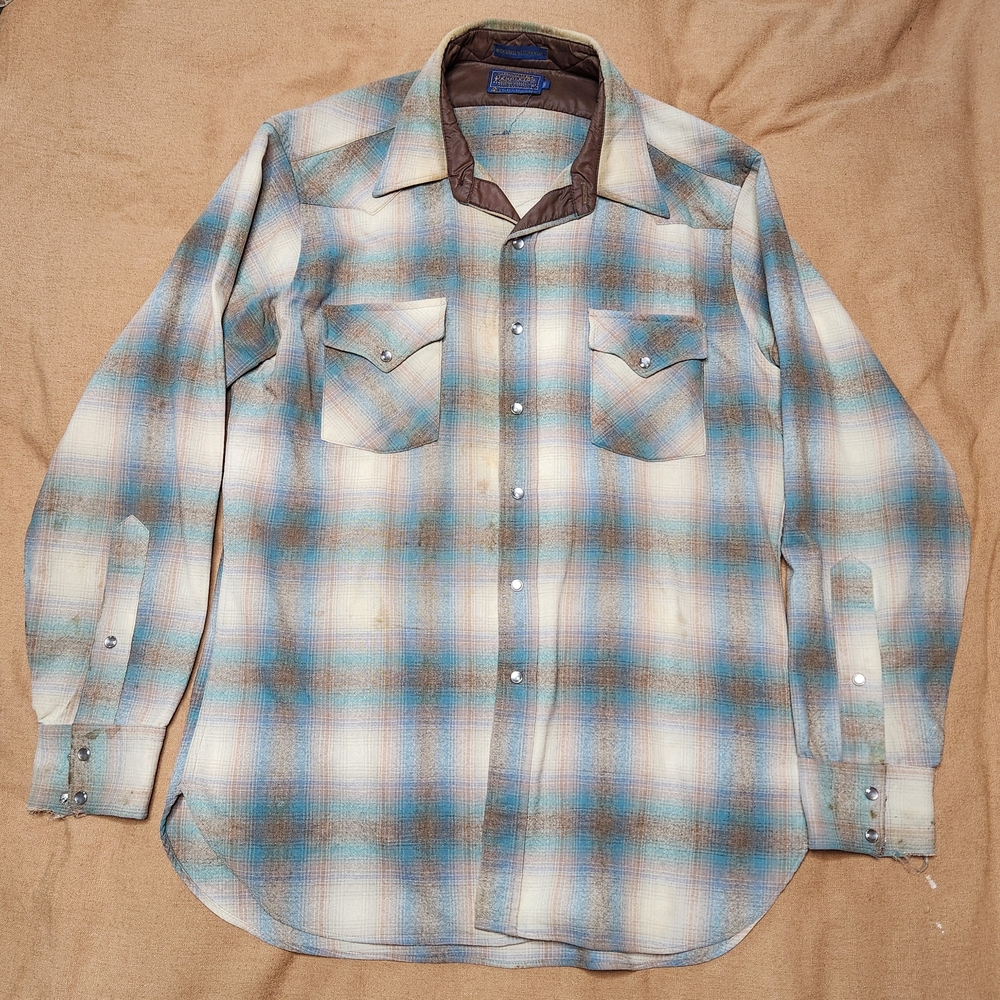 VTG Pendleton Western Flannel 100% Wool w/ Pearl Snap Enclosure LT